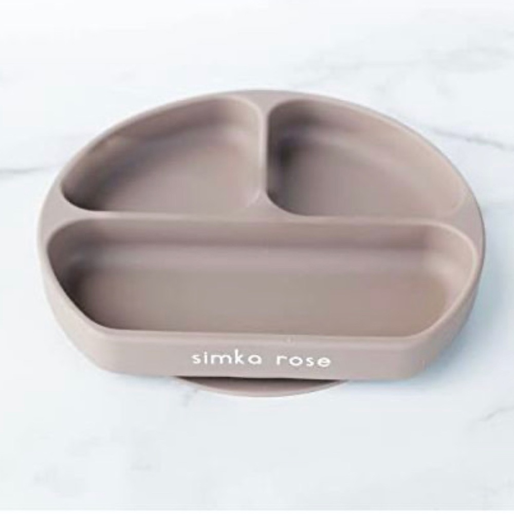 Simka Rose Silicone Suction Plate for Baby and Toddler. In color mushroom
